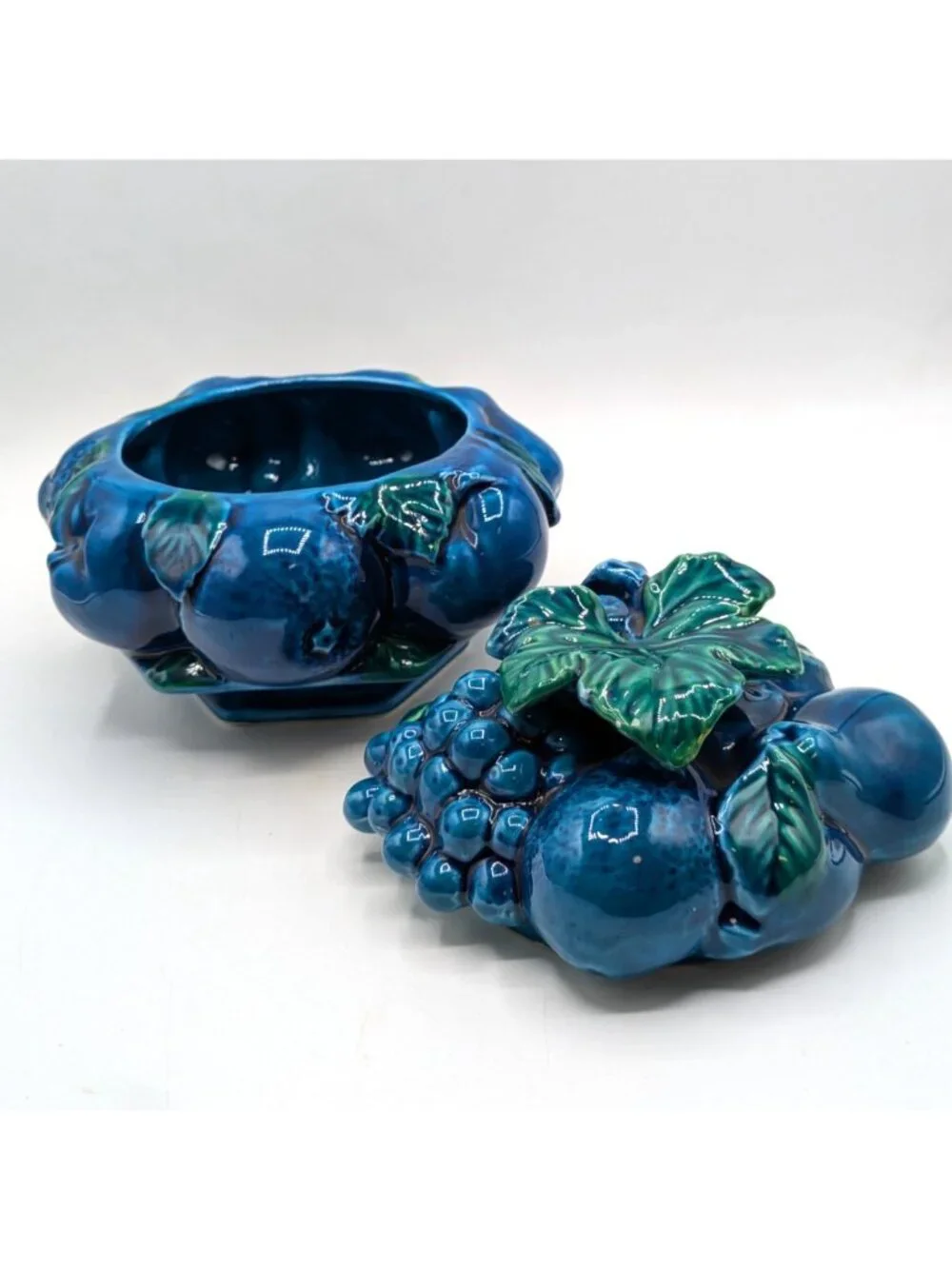 Vintage Inarco Mood Indigo Blue Footed Canister Jar with Lid Japan 5.5
